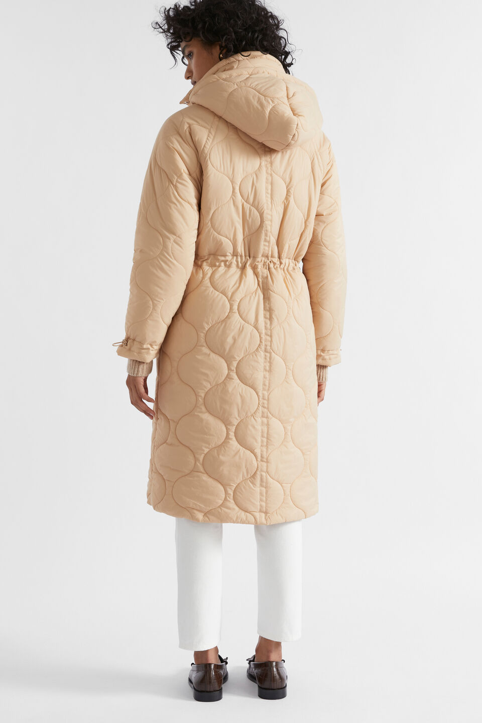 Longline Quilted Puffer Jacket  Champagne Beige