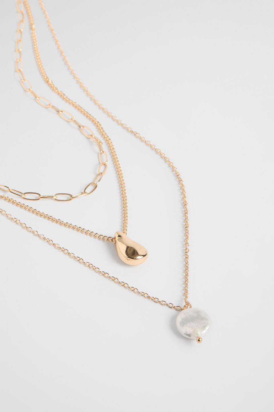 Layered Pearl Drop Necklace  Gold