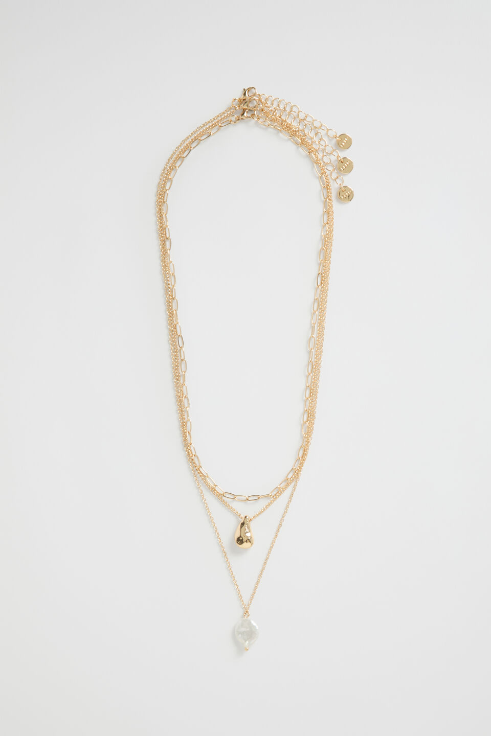 Layered Pearl Drop Necklace  Gold
