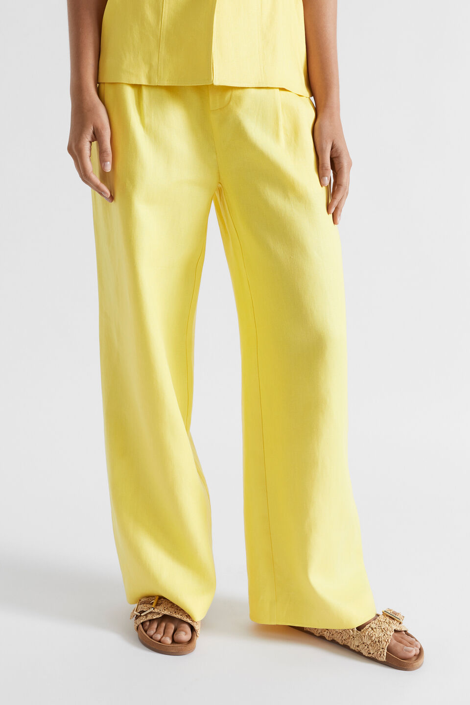 Linen Tailored Pleat Pant  Lemon Drop
