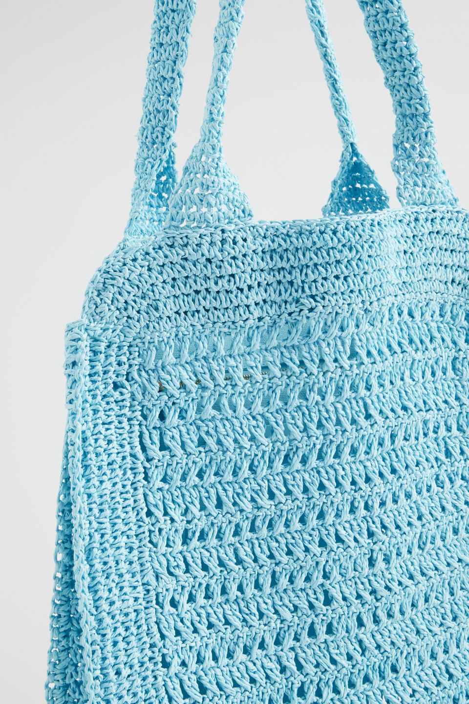 Crochet Straw Tote  Shimmer Blue