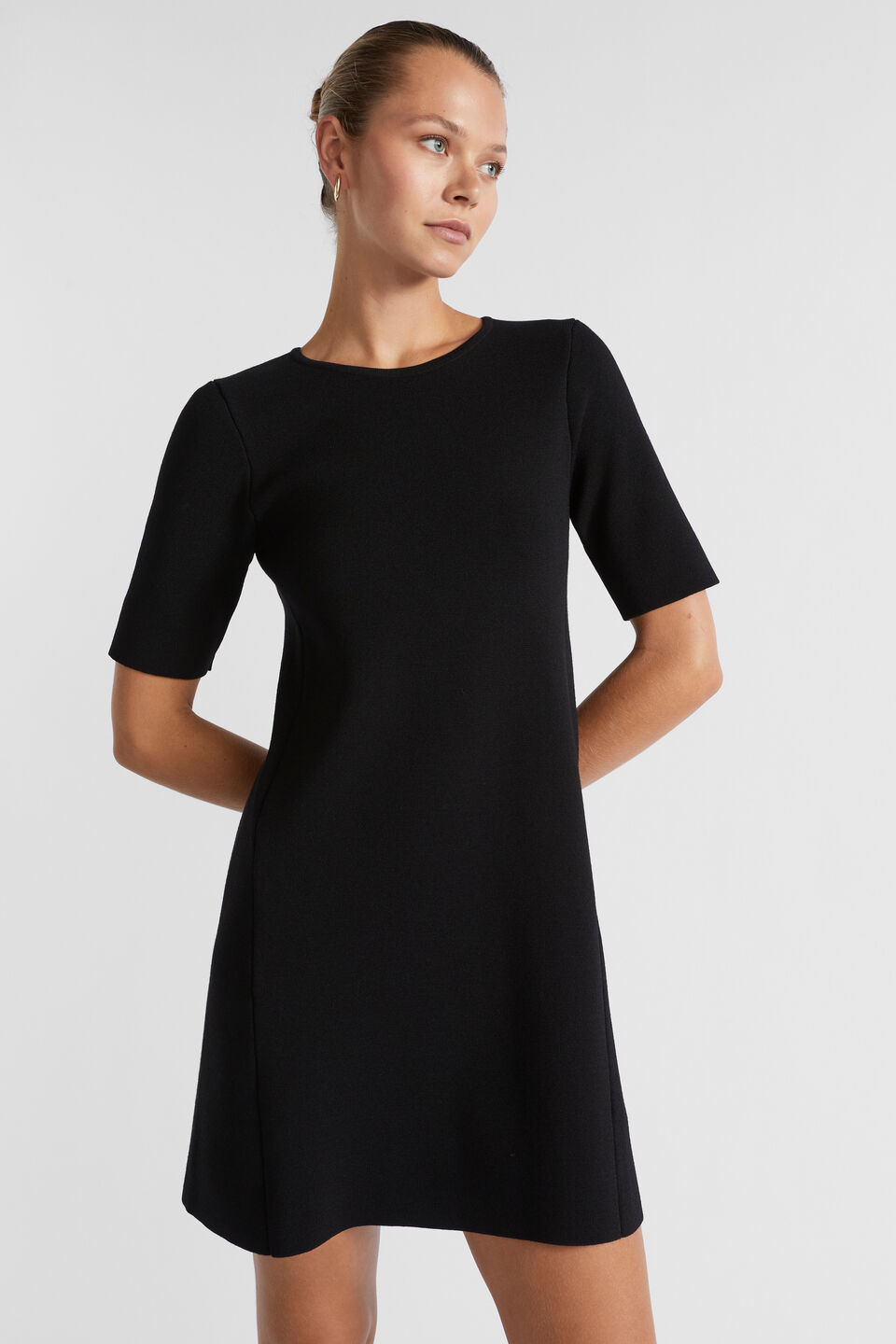 Crepe Knit Panelled Mini Dress  Black