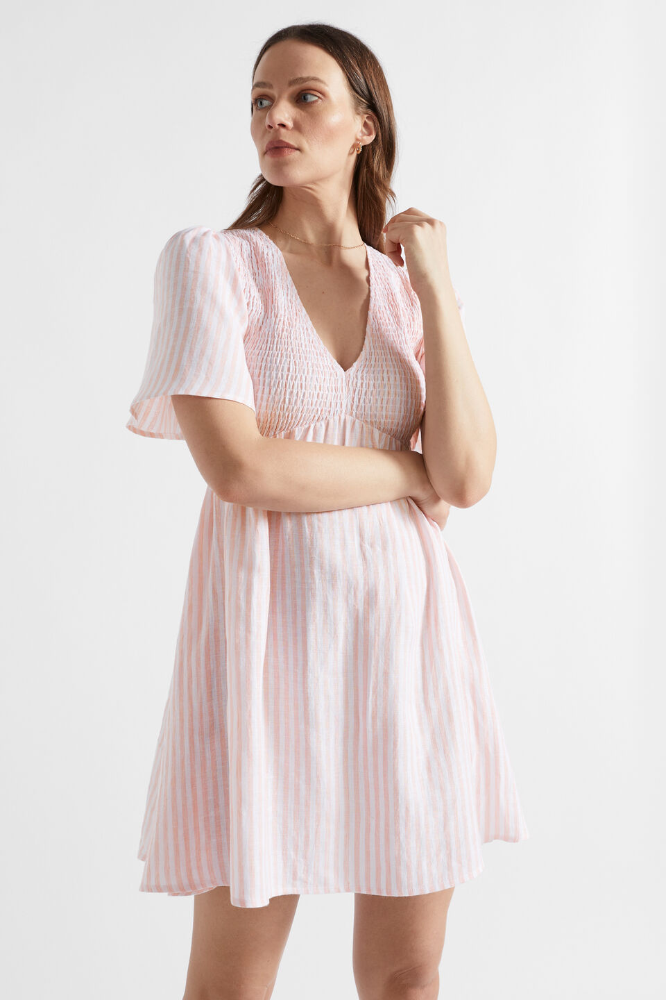 Stripe Linen Mini Dress  Tulip Pink Stripe