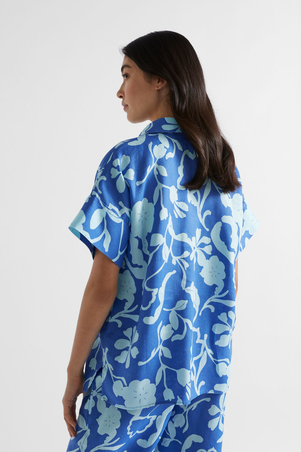 Linen Floral Shirt  Deep Ocean Floral