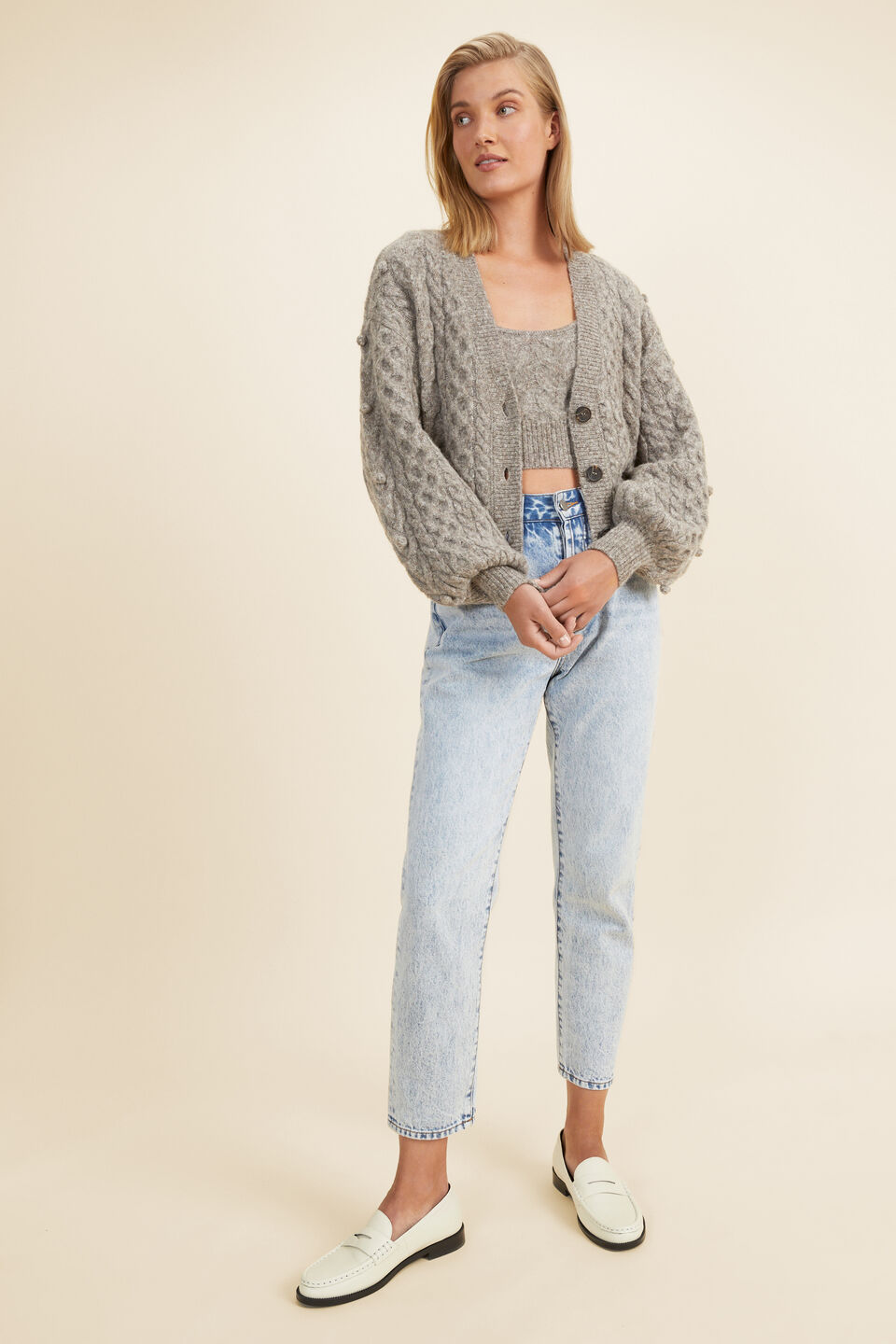 Chunky Cable Crop  Pewter Marle
