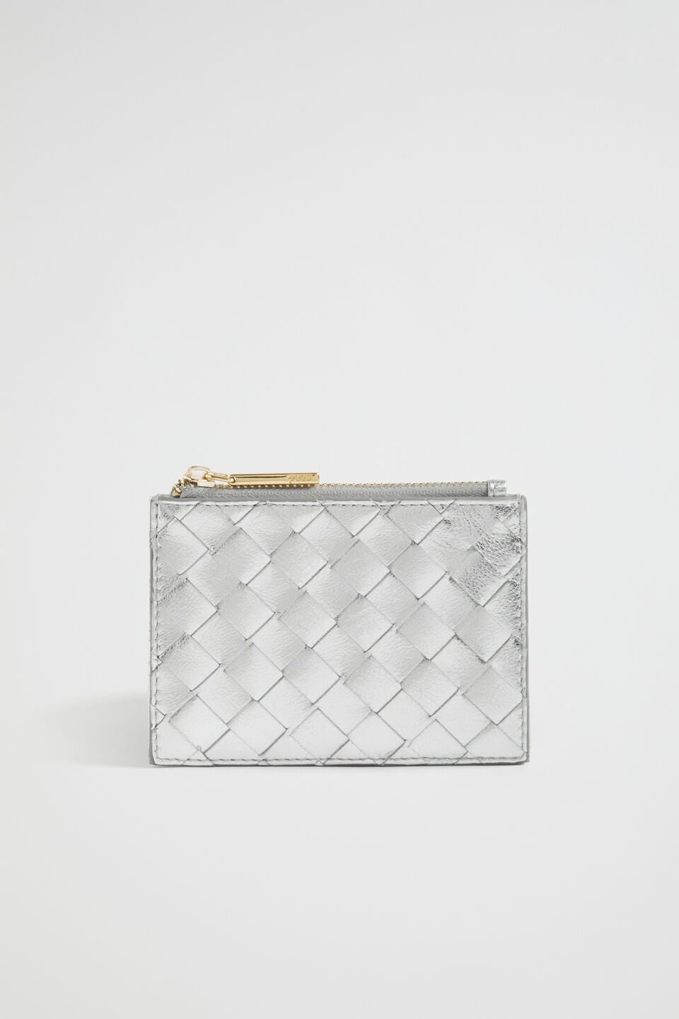 Leather Woven Card Holder  Silver