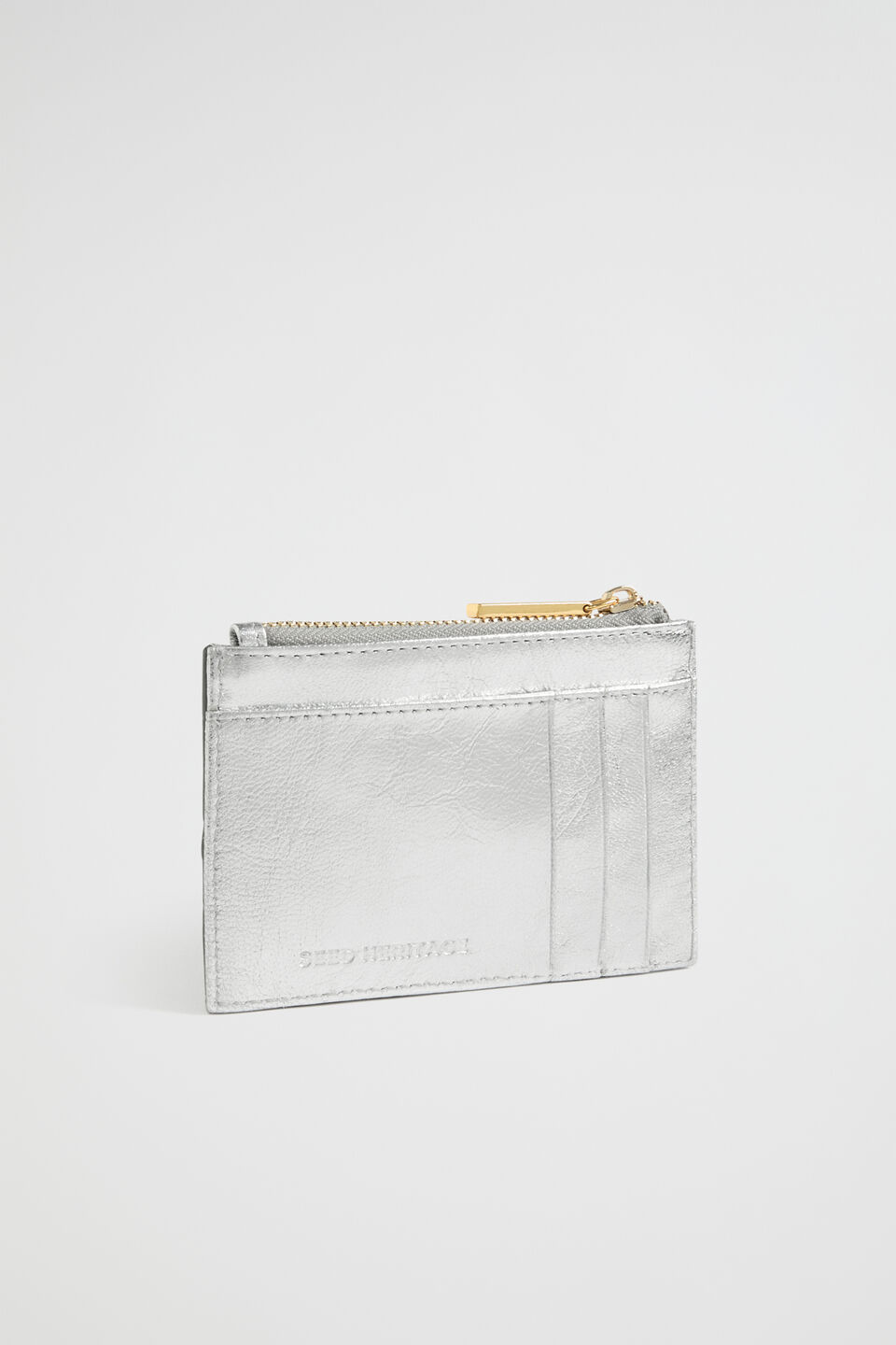 Leather Woven Card Holder  Silver