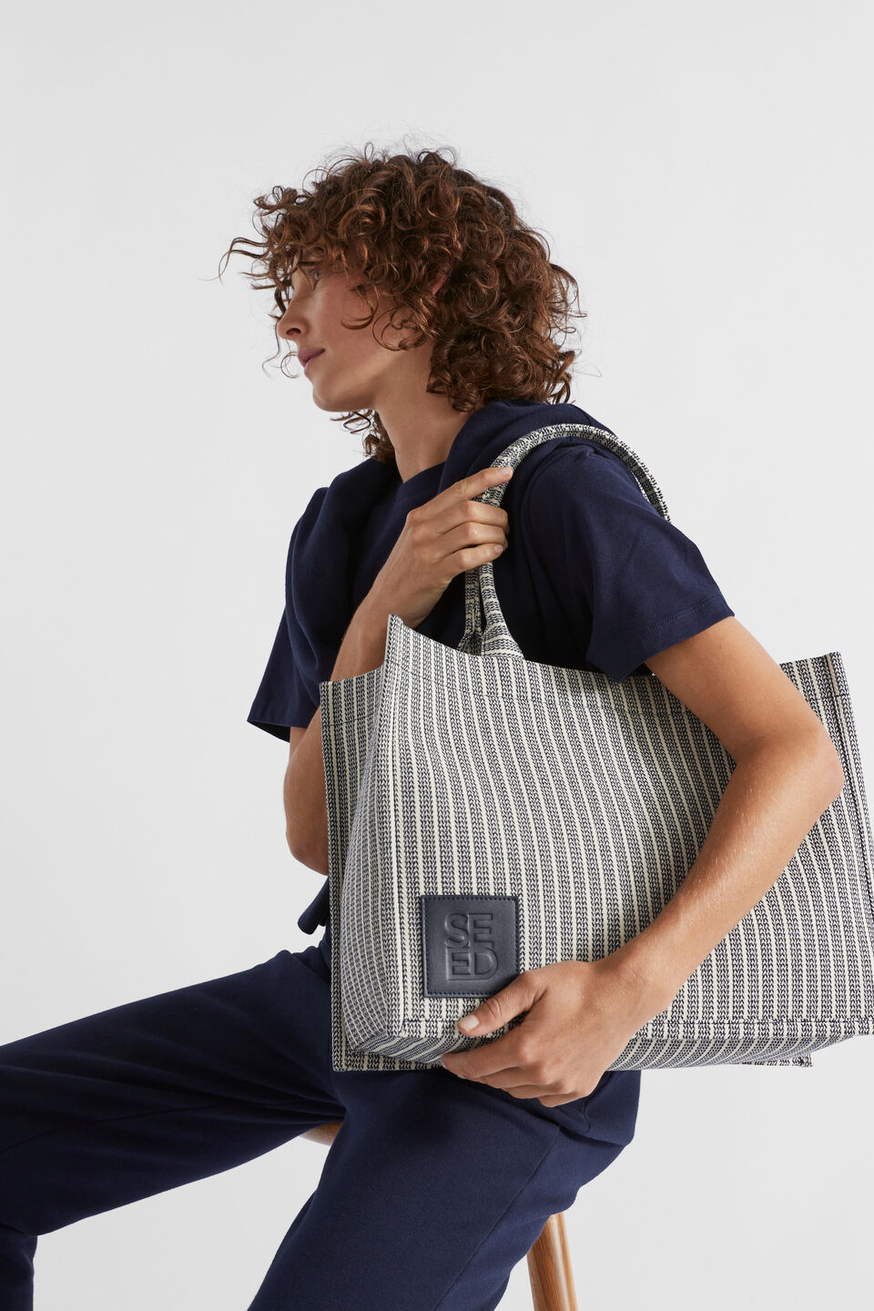 Woven Structured Tote  Midnight Sky