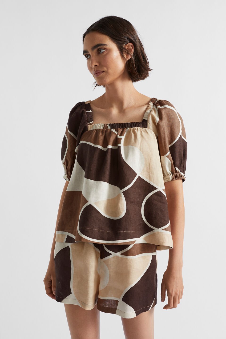 Abstract Square Neck Top  Woodland Abstract