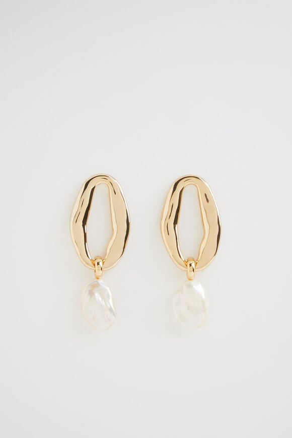 Oval Pearl Earring  Gold  hi-res