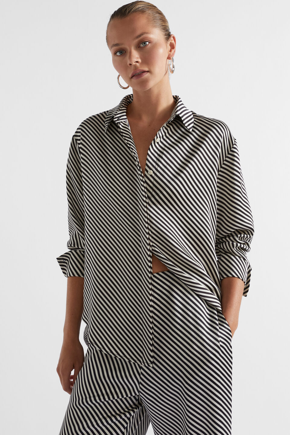 Diagonal Stripe Shirt  Black Stripe