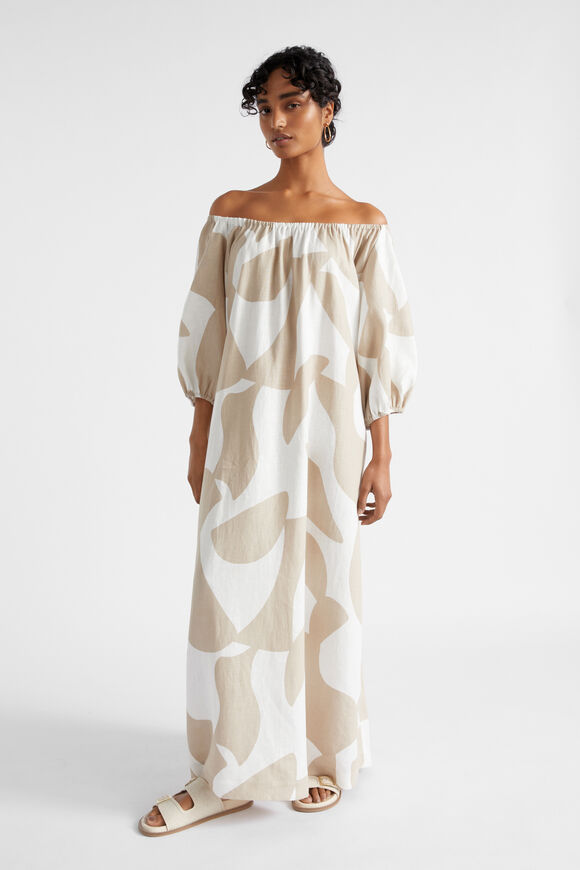 Linen Abstract Maxi Dress  Cool Sand Abstract  hi-res