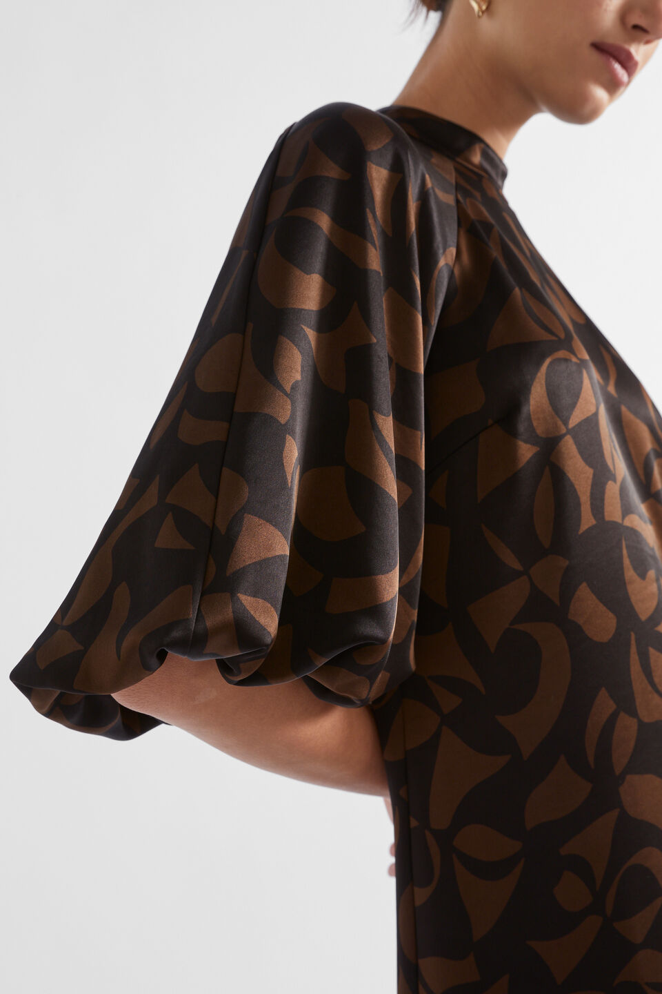 Dark Sepia Multi Print Mock Neck Mini Sweater Dress main image 1