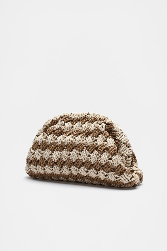 Straw Woven Clutch  Cinnamon Spice Stripe  hi-res