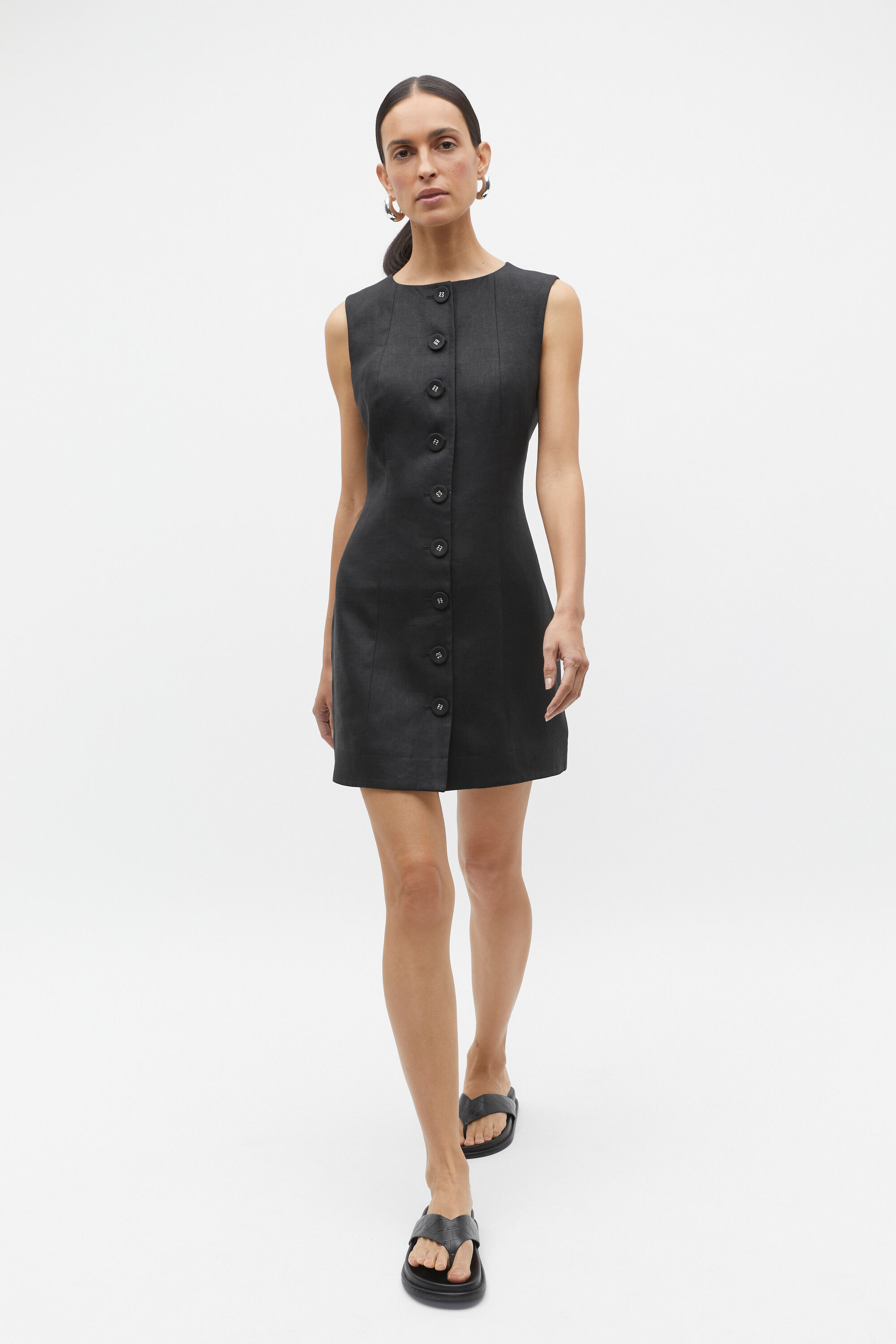 Button through black dress deals