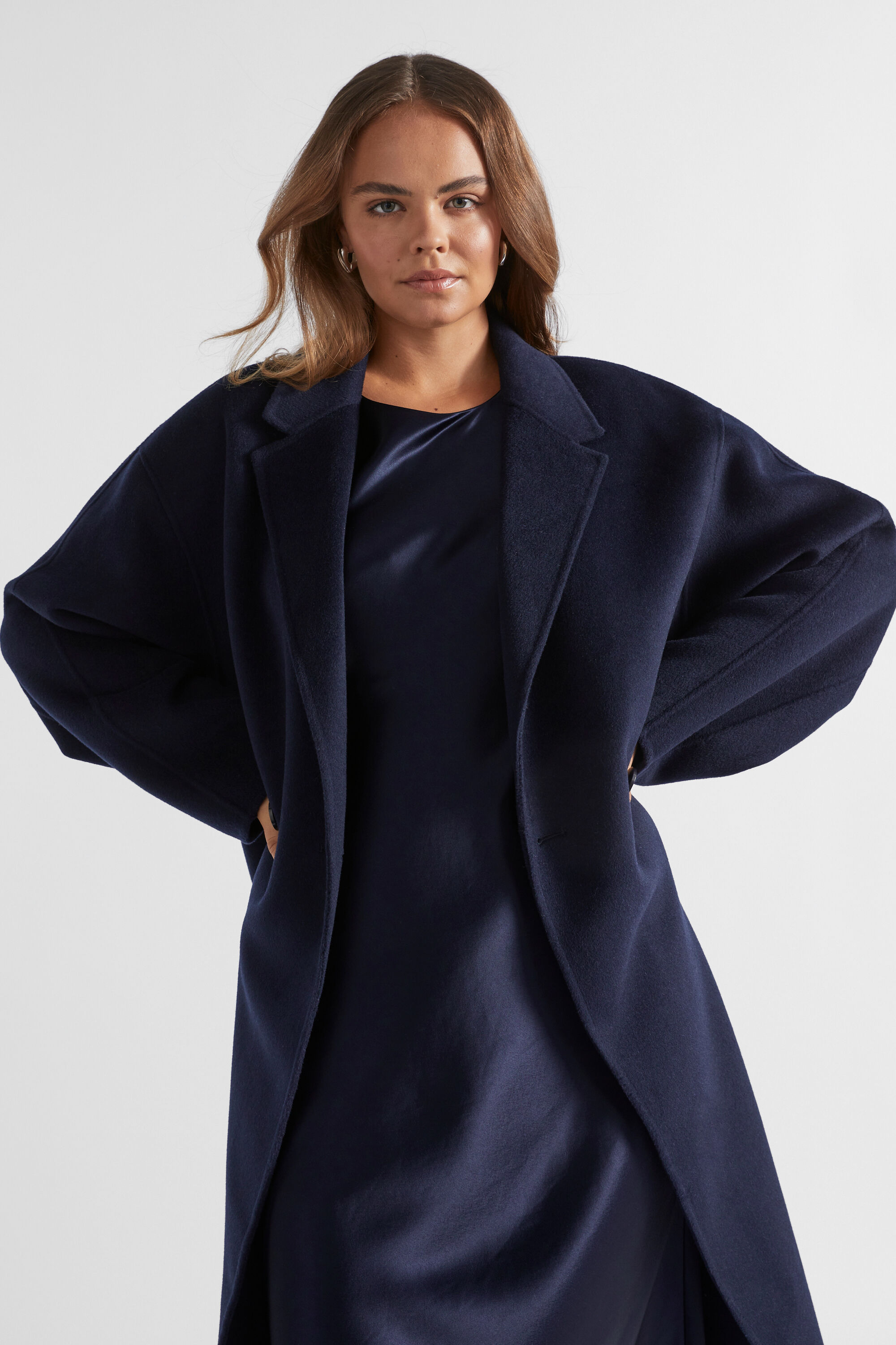 Wool blend boxy coat top