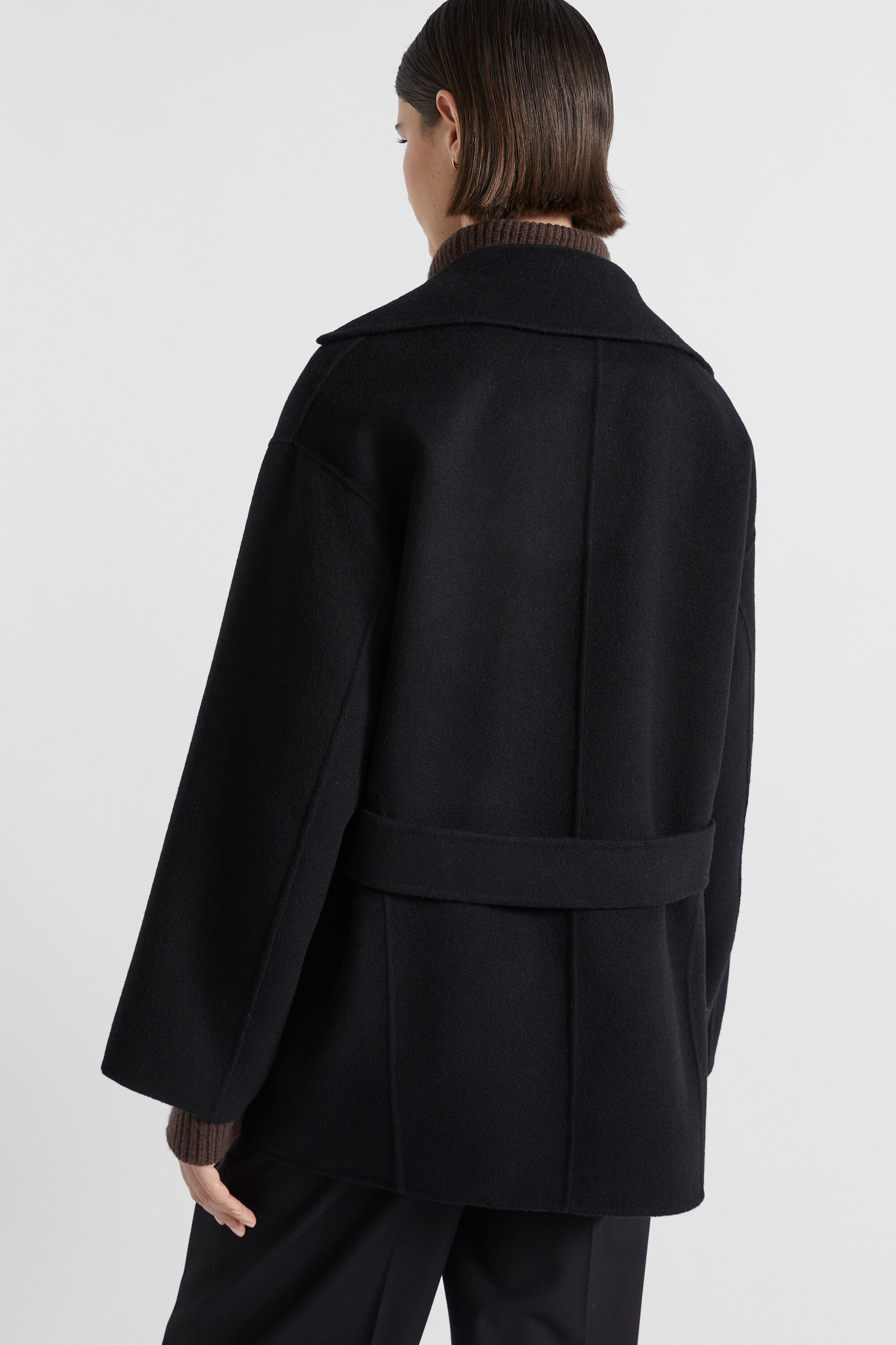 Wool Blend Boxy Mid Length Coat