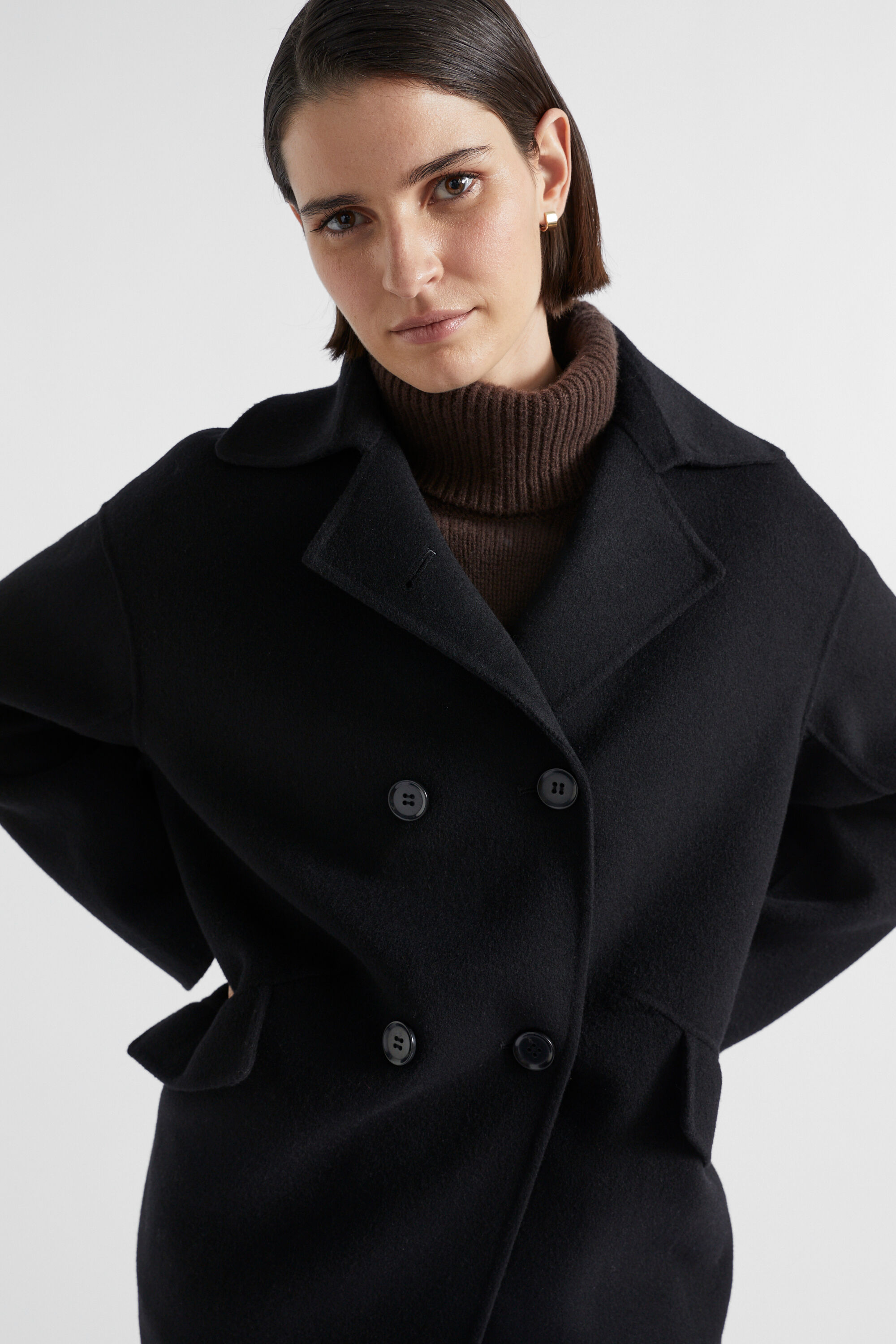 Wool Blend Boxy Mid Length Coat