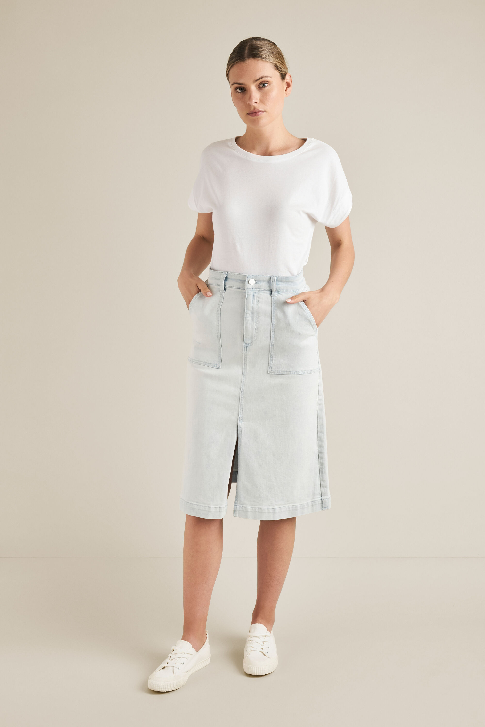 Midi A Line Denim Skirt
