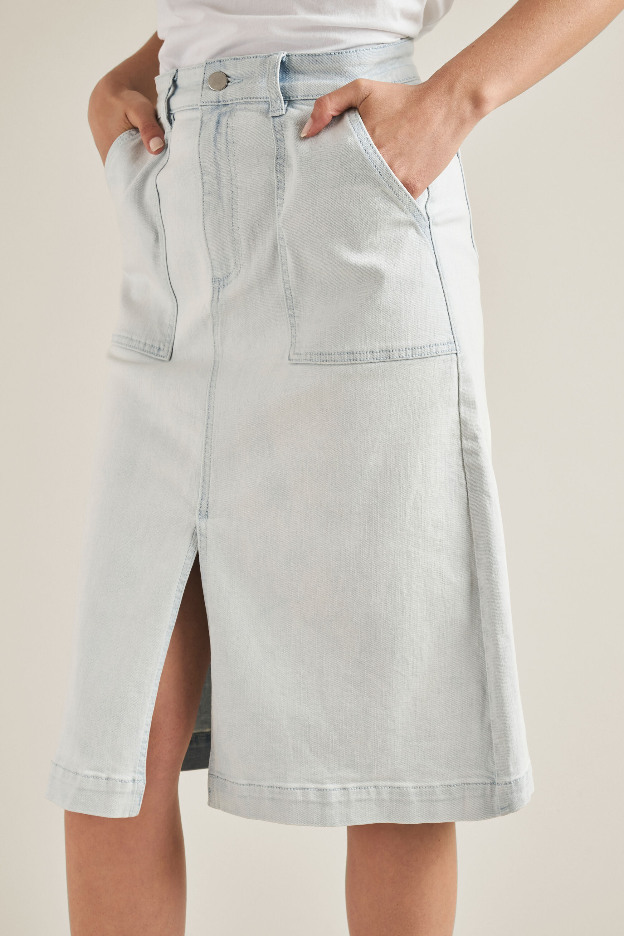 Midi A Line Denim Skirt