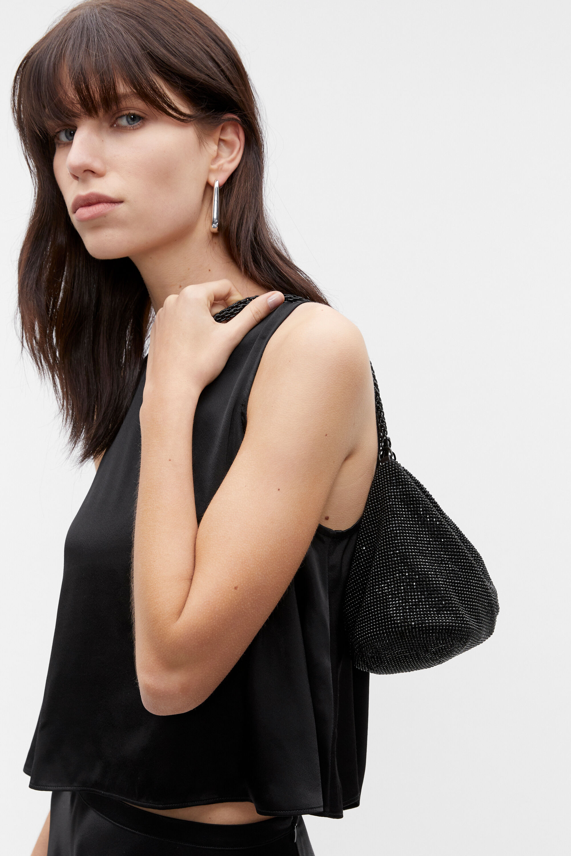 Black satin shell top best sale