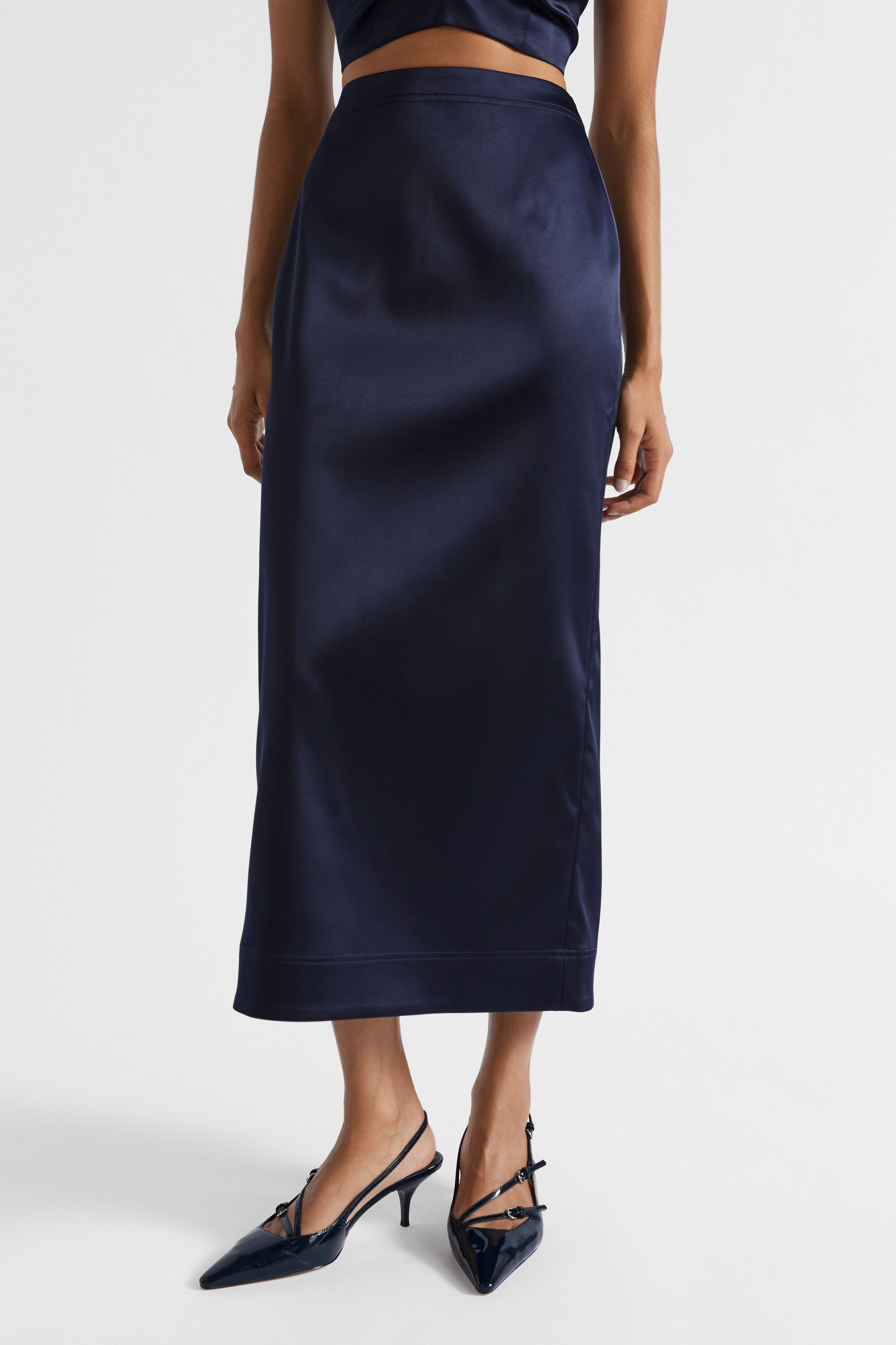 Satin Midi Column Skirt