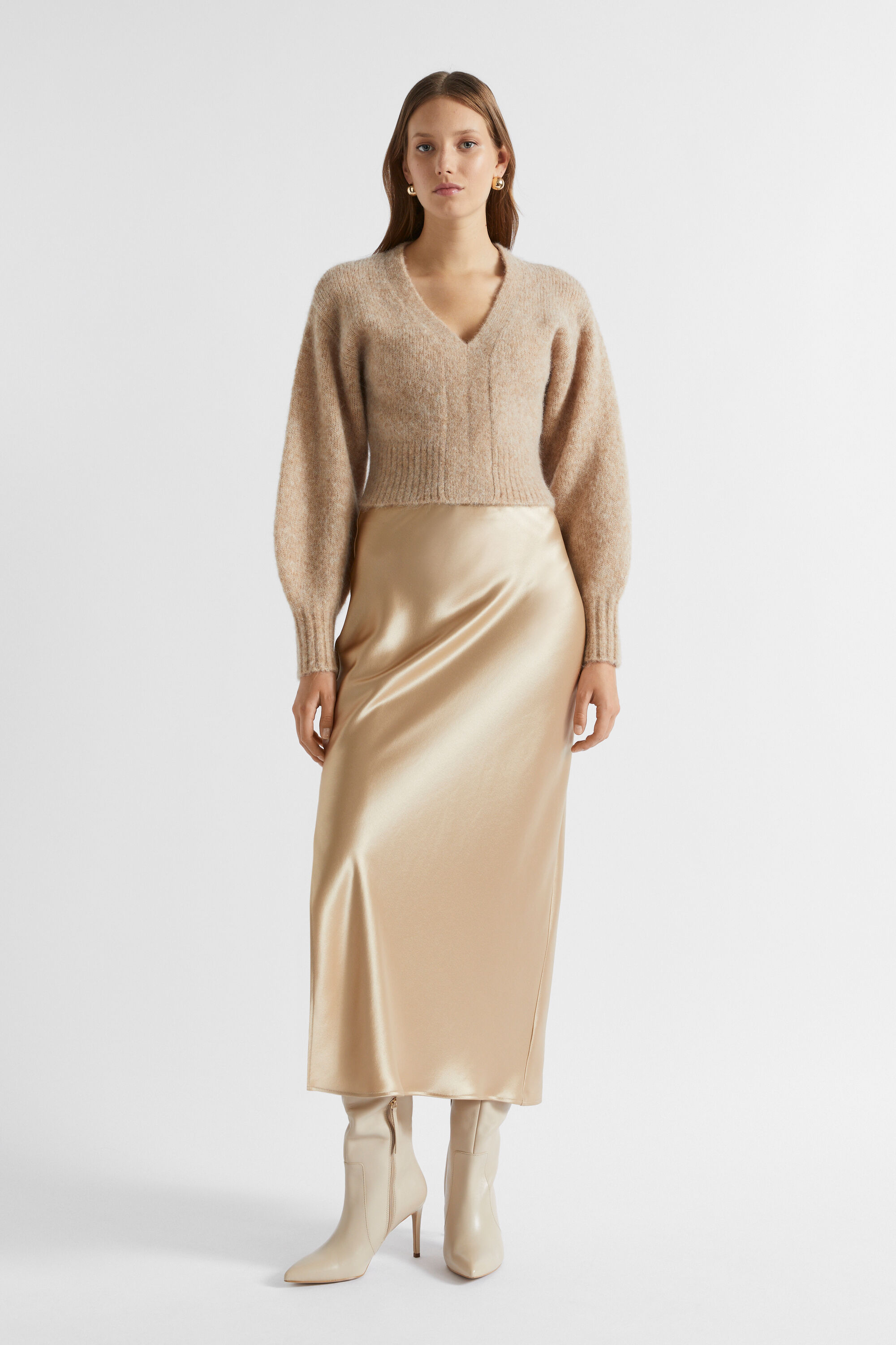 Satin midi skirt seed top