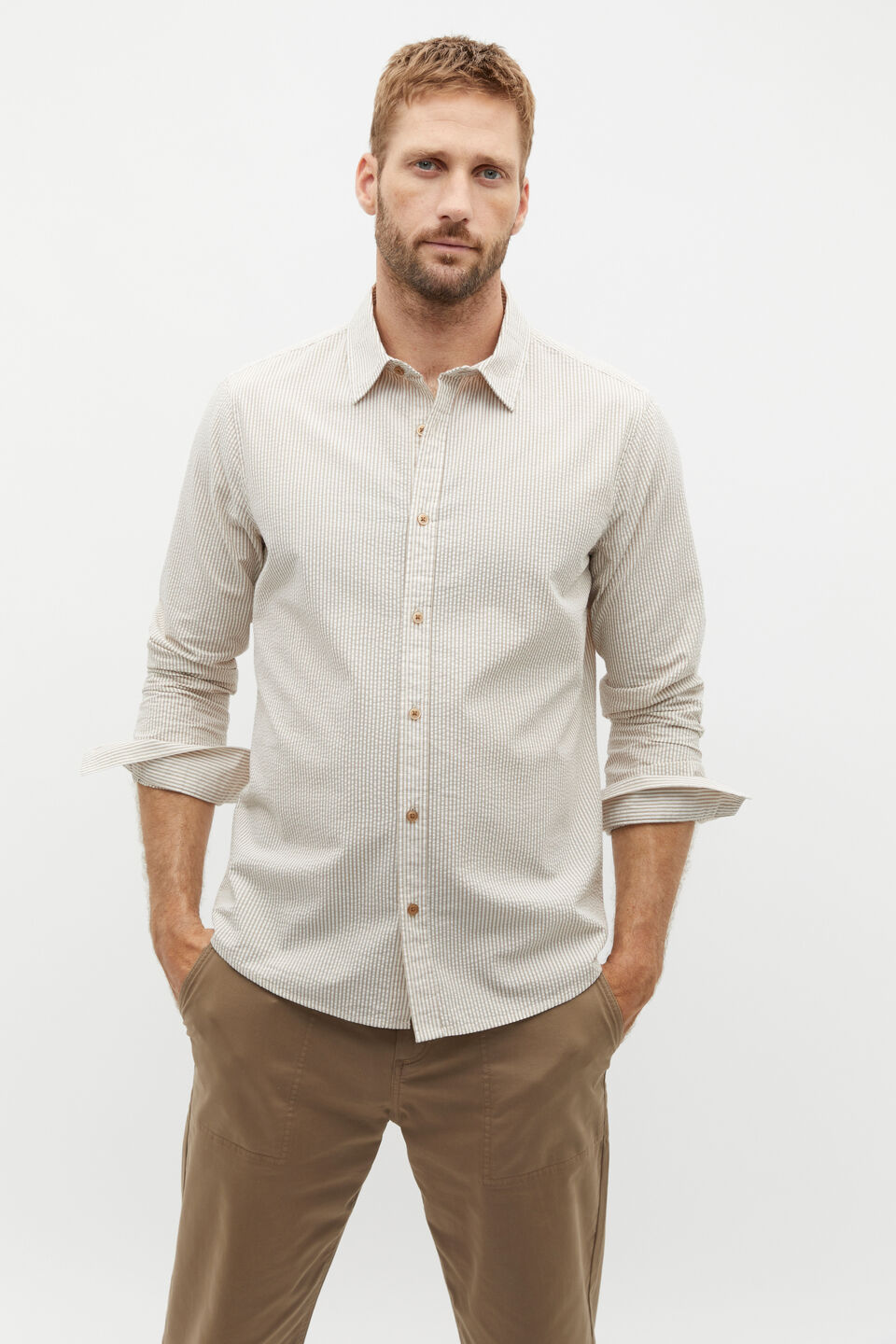 Seersucker Shirt  Biscotti Stripe