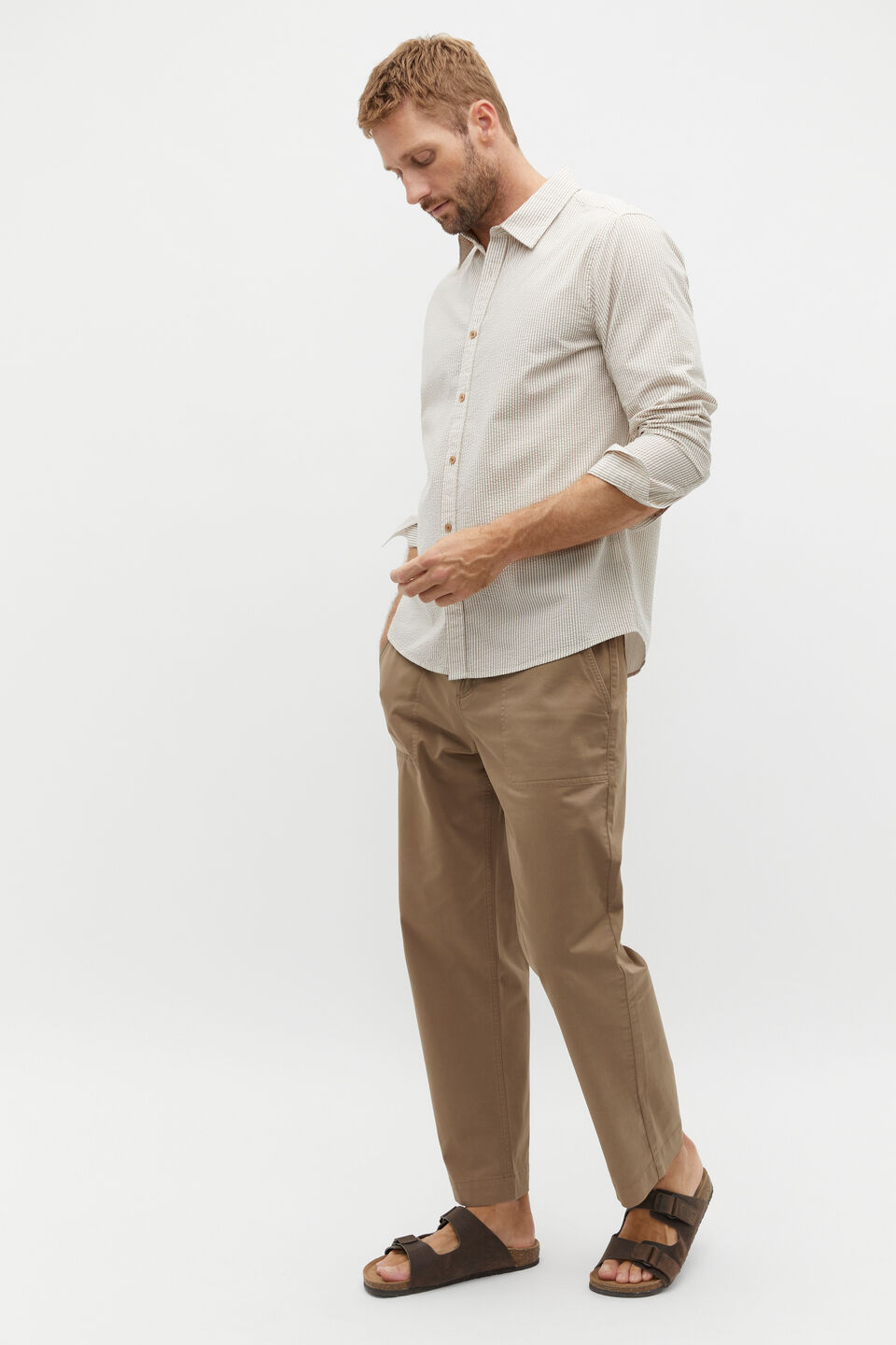 Seersucker Shirt  Biscotti Stripe