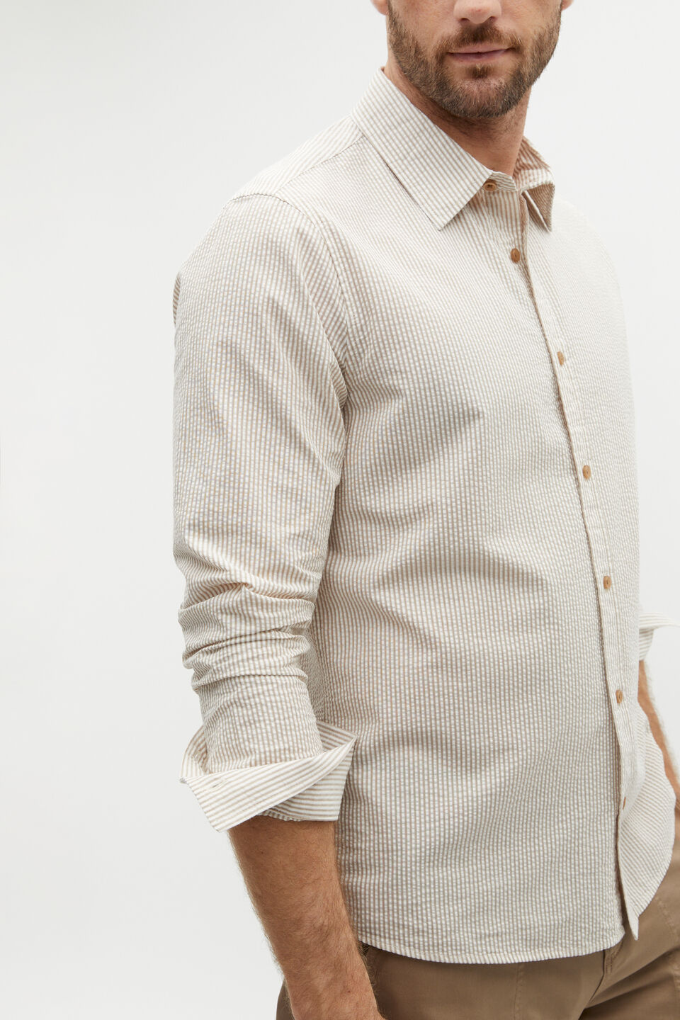 Seersucker Shirt  Biscotti Stripe