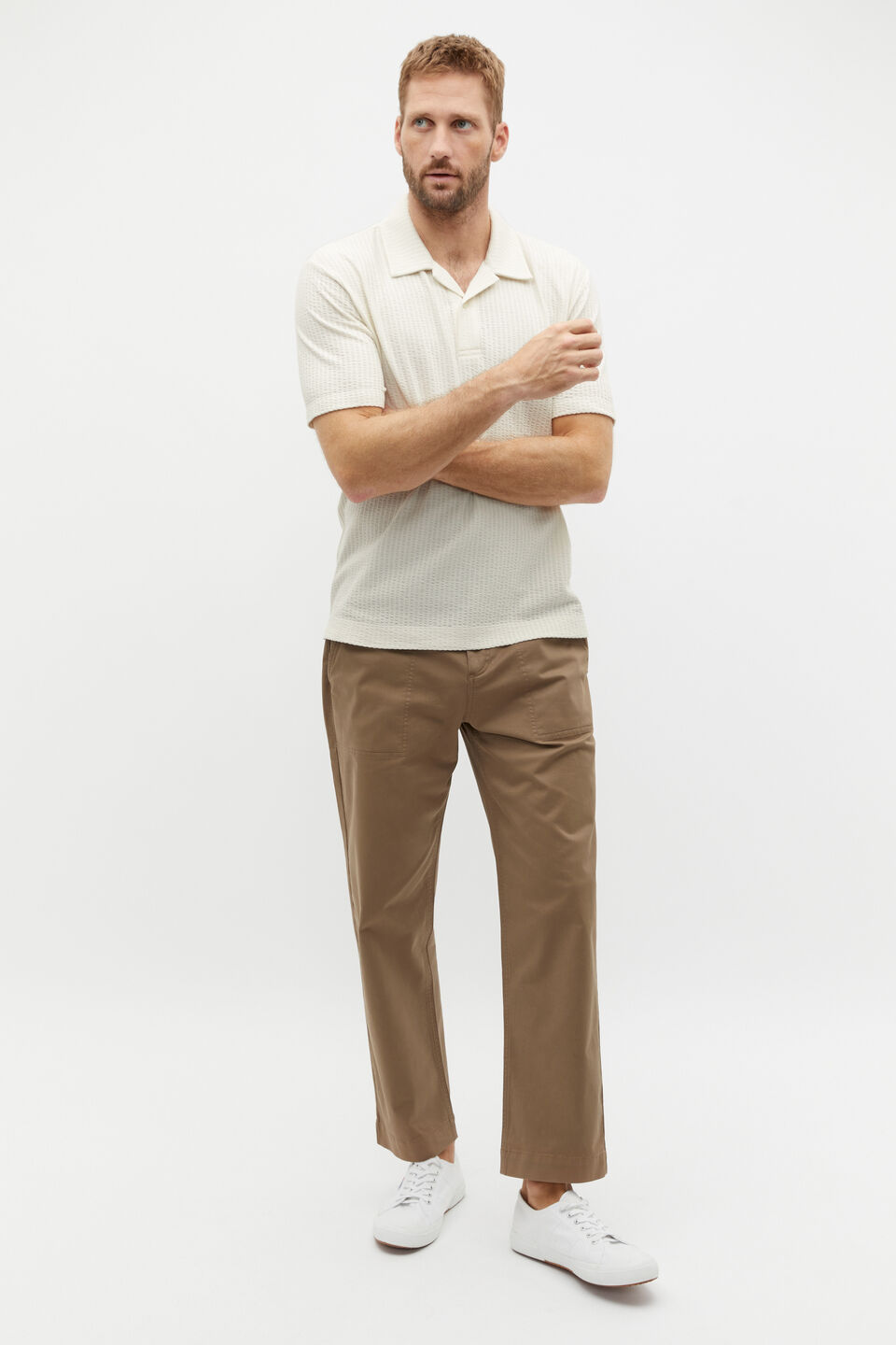 Tonal Stripe Polo  Ivory