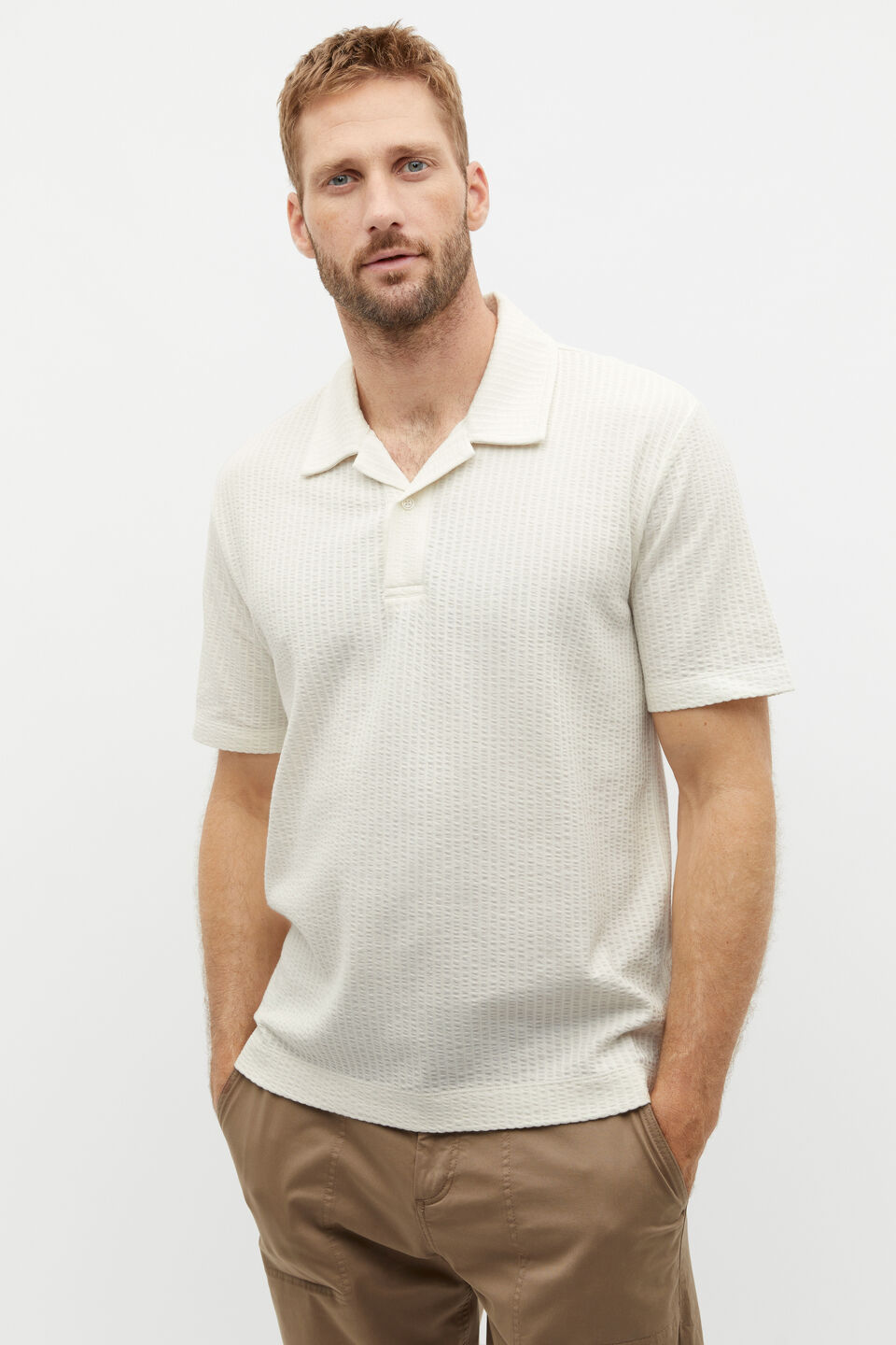 Tonal Stripe Polo  Ivory