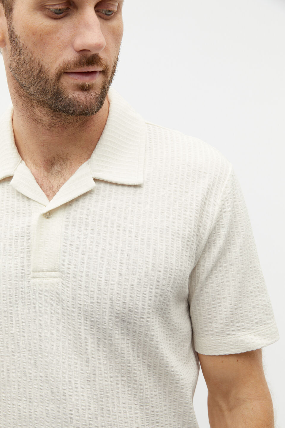 Tonal Stripe Polo  Ivory