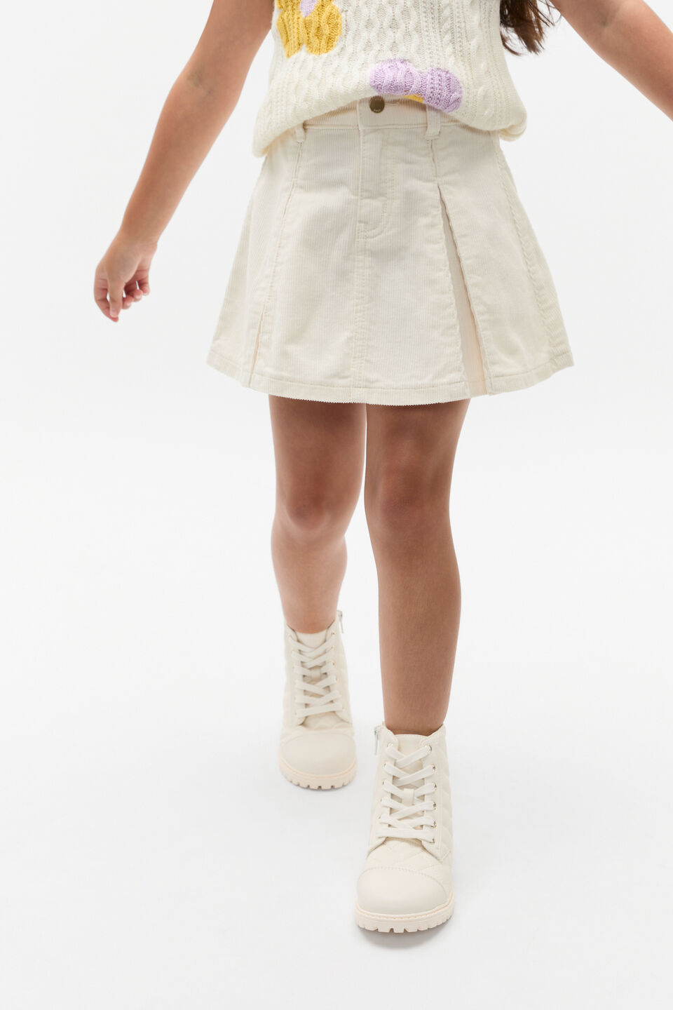 Cord Pleat Skirt  Classic Cream