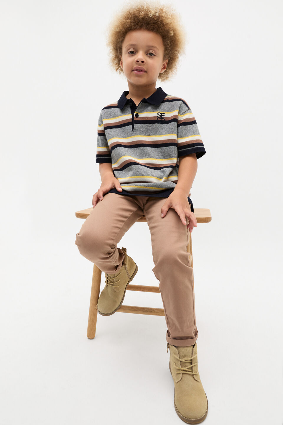 Stripe Knit Polo  Storm Marle