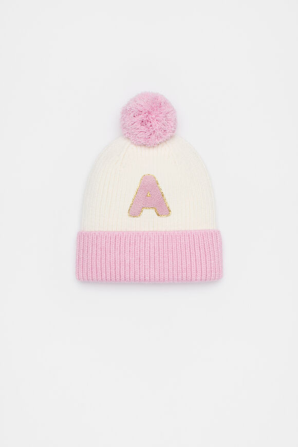 Colourblock Initial Beanie  A  hi-res