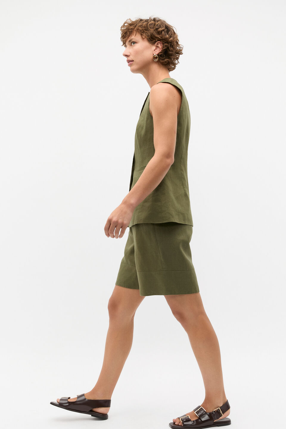 Linen Longline Elasticated Short  Rainforest