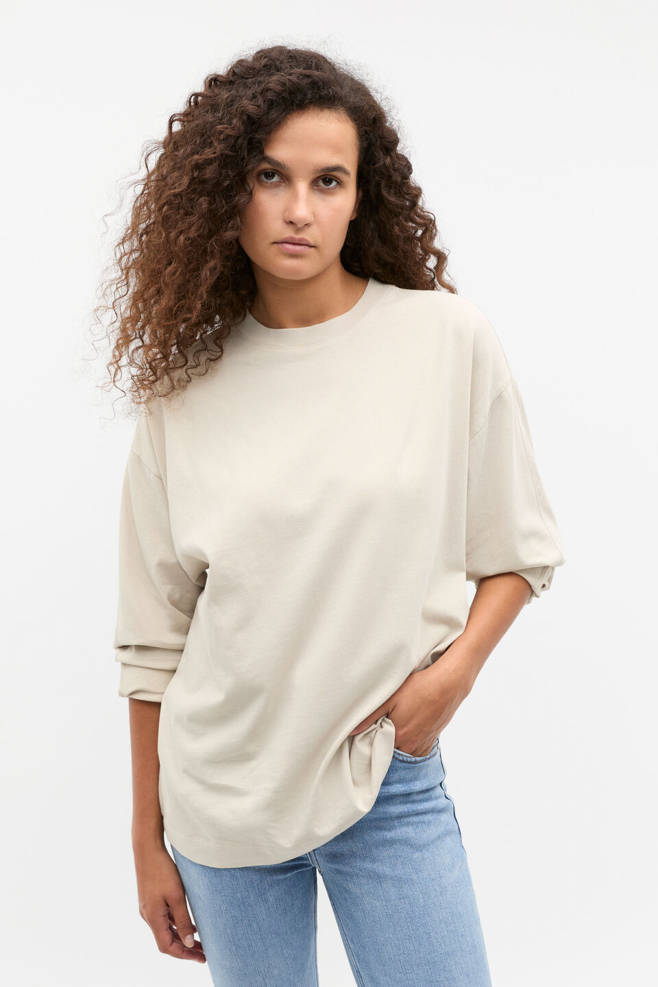 Slouchy Long Sleeve Top  Oat Wash