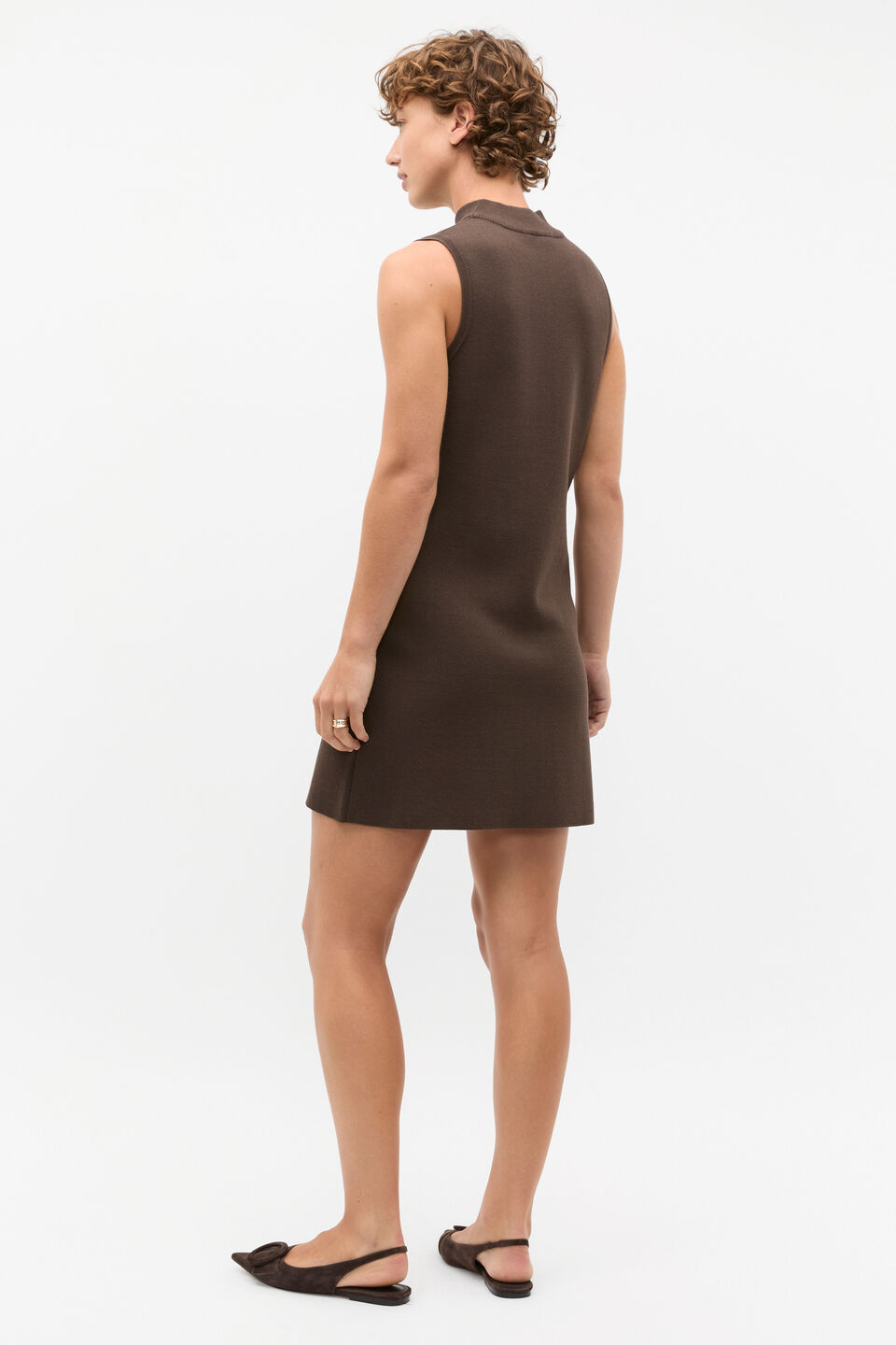 Crepe Knit Mock Neck Mini Dress  Dark Espresso