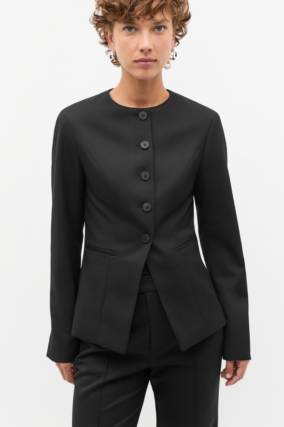 Wool Blend Tailored Jacket  Black