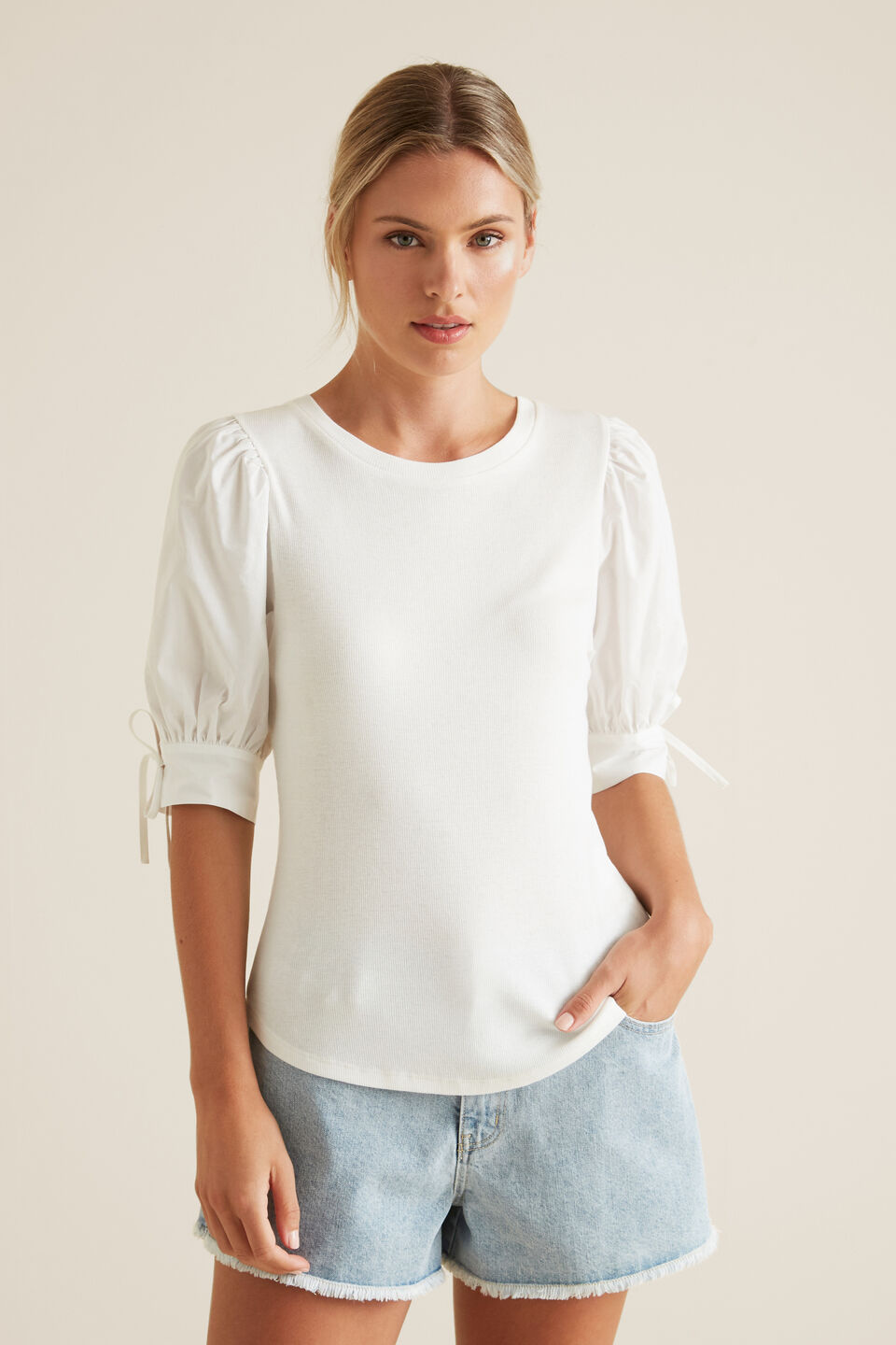 Puff Tie Sleeve Top  