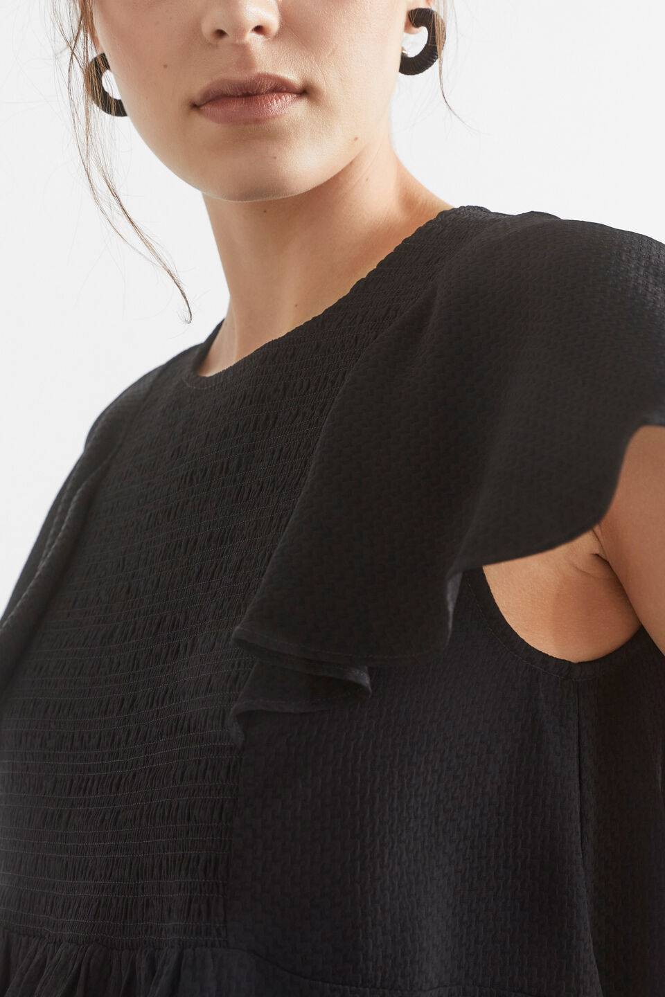 Textured Flutter Blouse  Black