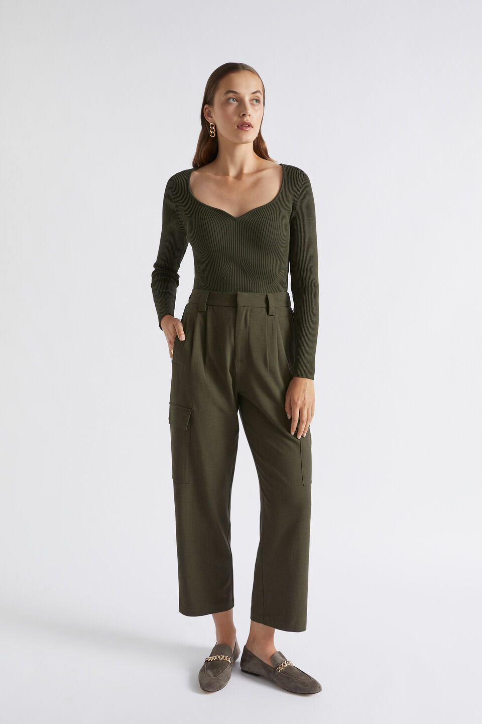 Sweetheart Fitted Rib Knit  Dark Fern