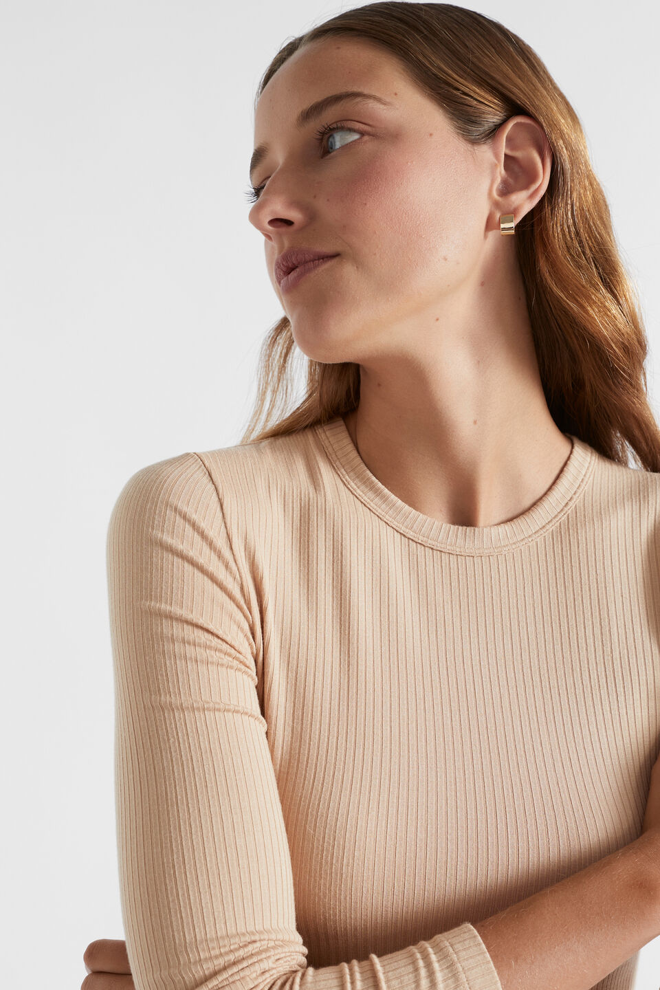 Core Rib Crew Top  Champagne Beige