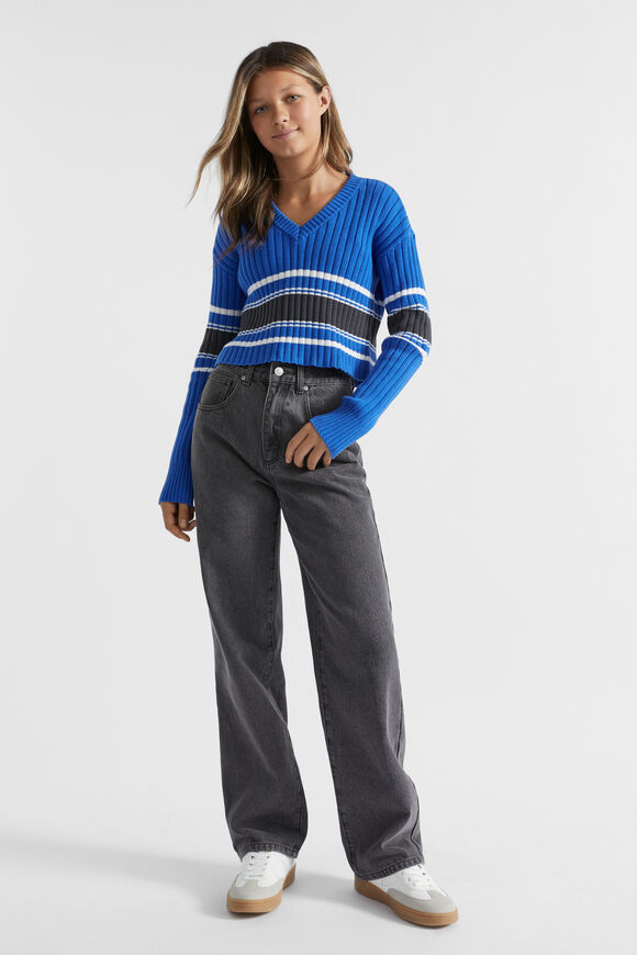 Sporty V Neck Knit  Royal Blue  hi-res