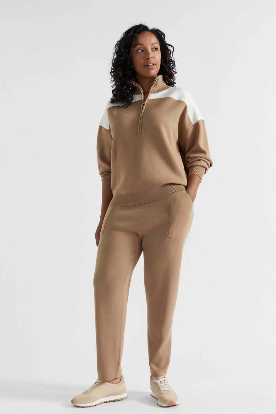 Double Knit Contrast Sweater  Deep Chai