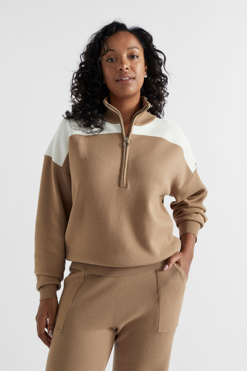 Double Knit Contrast Sweater  Deep Chai