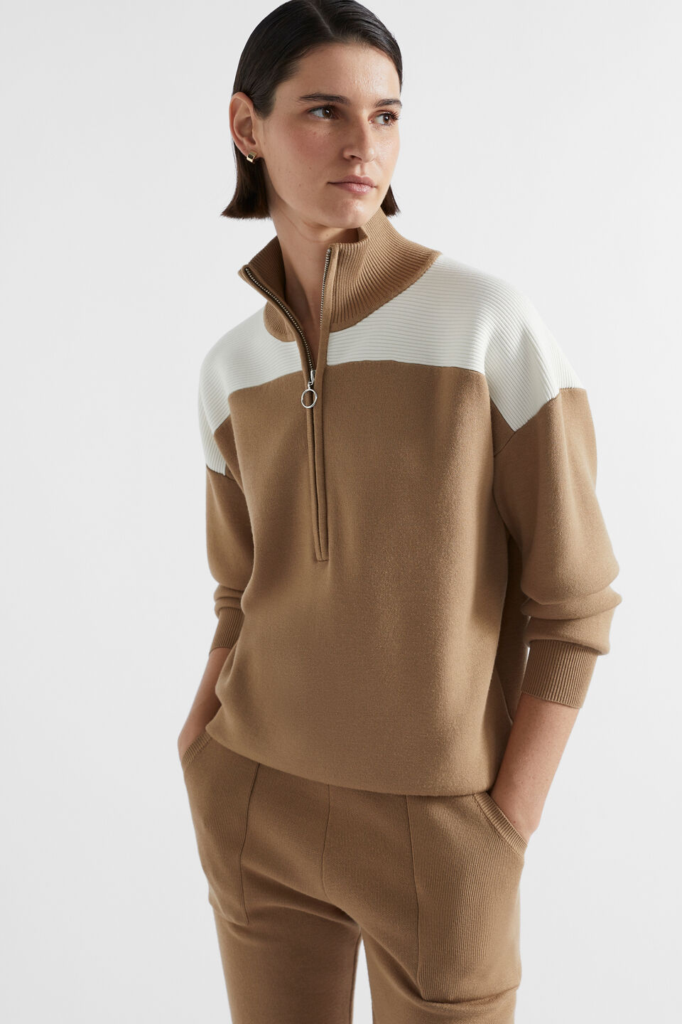 Double Knit Contrast Sweater  Deep Chai