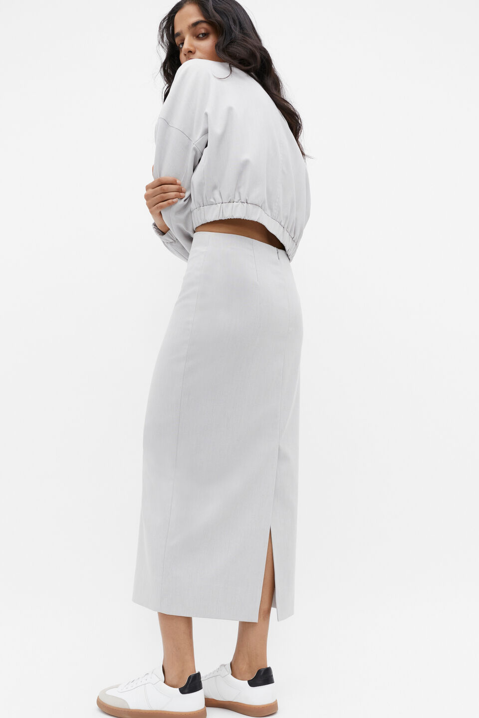 Pencil Midi Skirt  Silver Crossdye