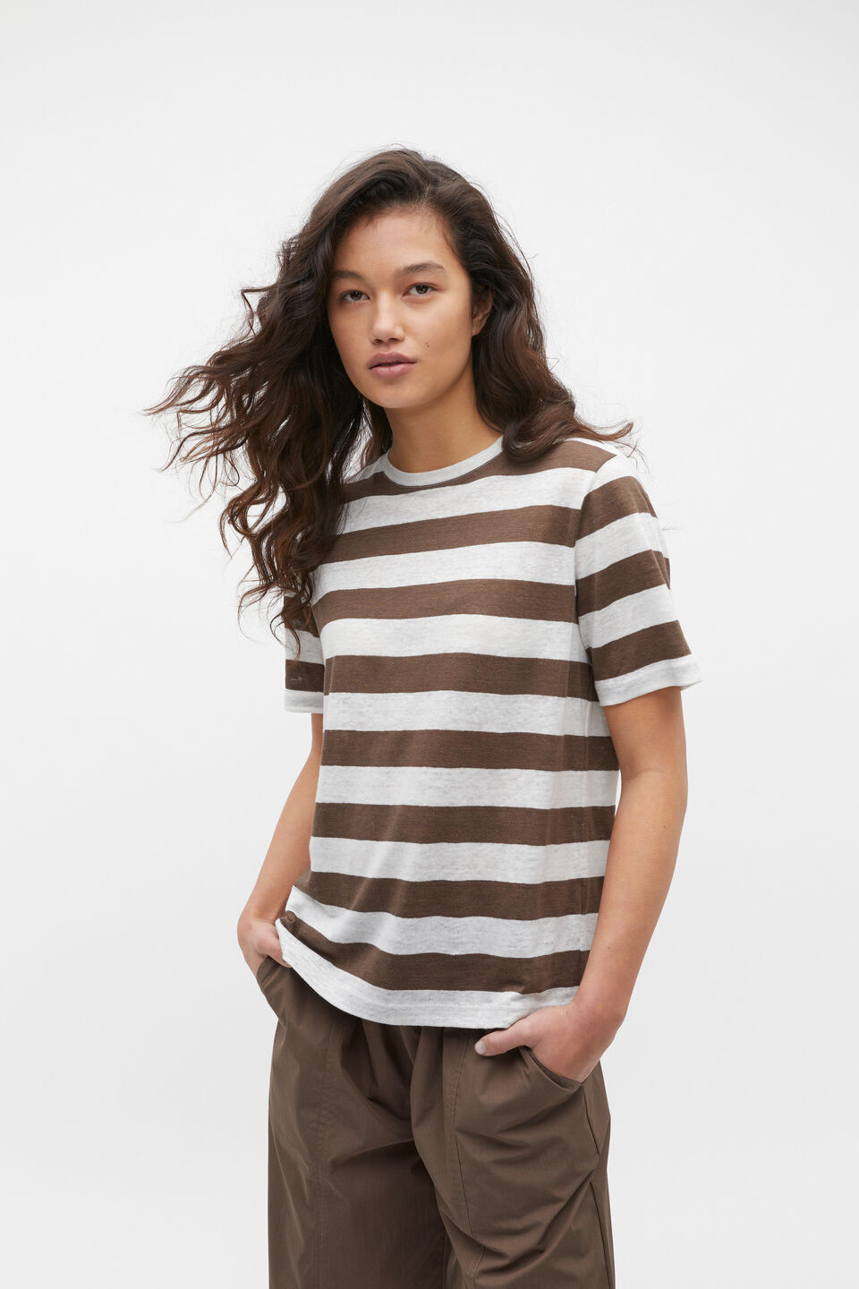 Linen Classic Tee  Affogato Stripe